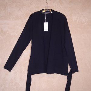 Hugo Boss Womens Open Cardigan Sweater Blue Long Sleeve Pockets Belt M